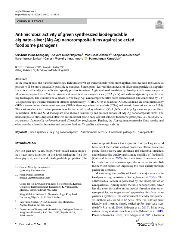 (PDF) Antimicrobial activity of green synthesized biodegradable ...
