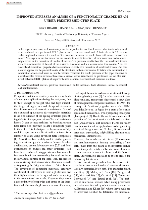 (PDF) Improved Stresses Analysis of a Functionally Graded Beam under ...