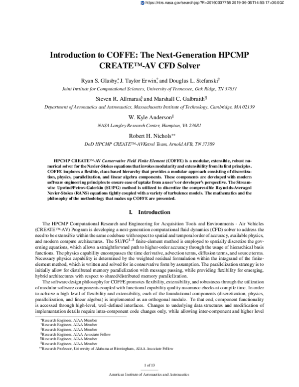 (PDF) Introduction to COFFE: The Next-Generation HPCMP CREATE TM -AV ...