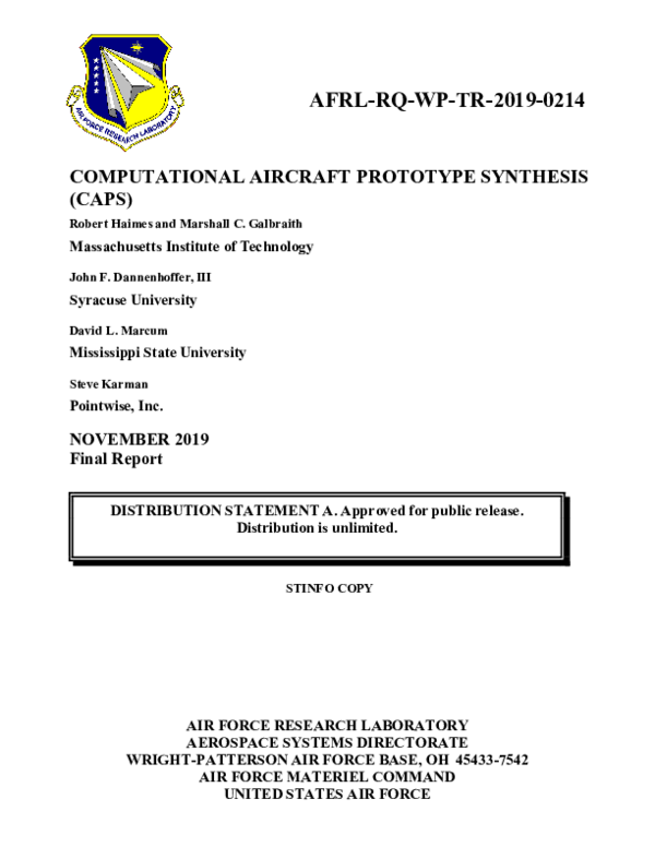 (PDF) Computational Aircraft Prototype Synthesis (CAPS)