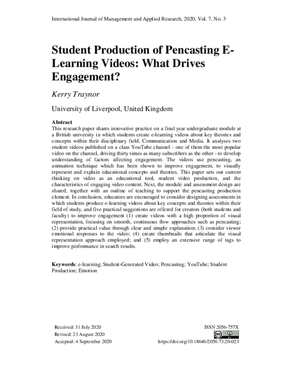 (PDF) Student Production of Pencasting E-Learning Videos: What Drives ...