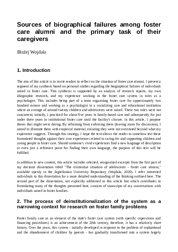 (PDF) SOURCES OF BIOGRAPHICAL FAILURES OF FOSTER CHILDREN AND THE ...