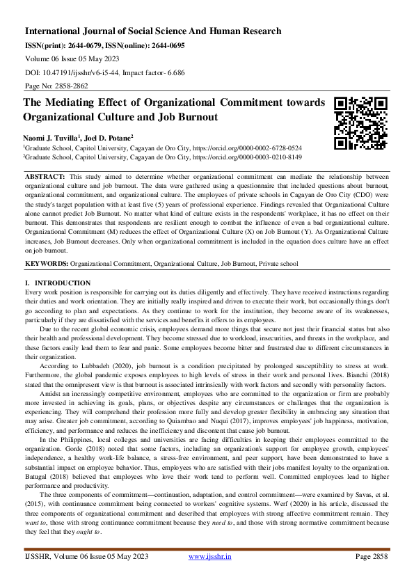 (PDF) The Mediating Effect of Organizational Commitment towards ...