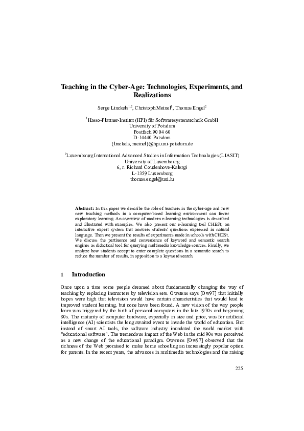 (PDF) Teaching in the Cyber-Age: Technologies, Experiments, and ...
