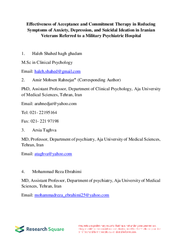 (PDF) Effectiveness of Acceptance and Commitment Therapy in Reducing ...