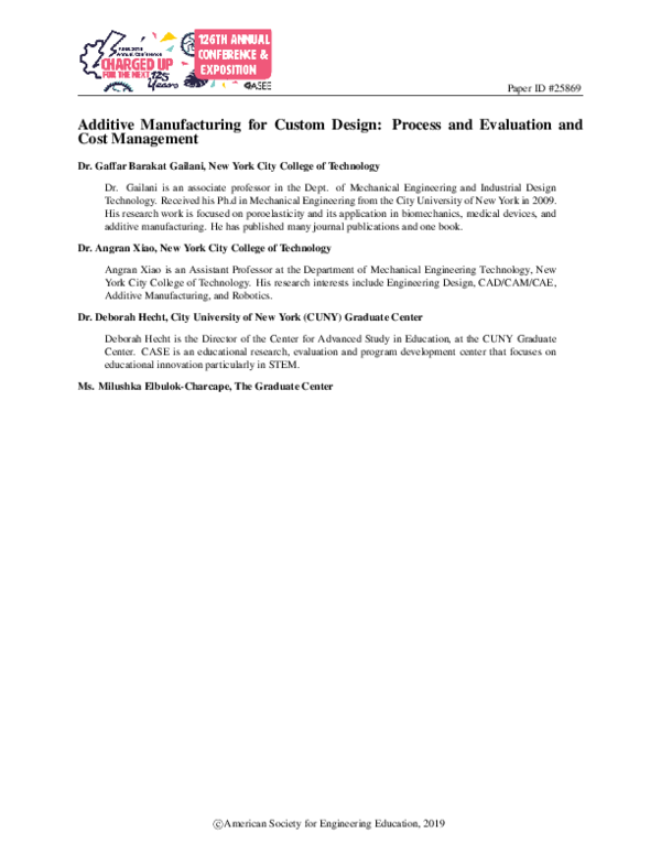 (PDF) Additive Manufacturing for Custom Design: Process and Evaluation ...