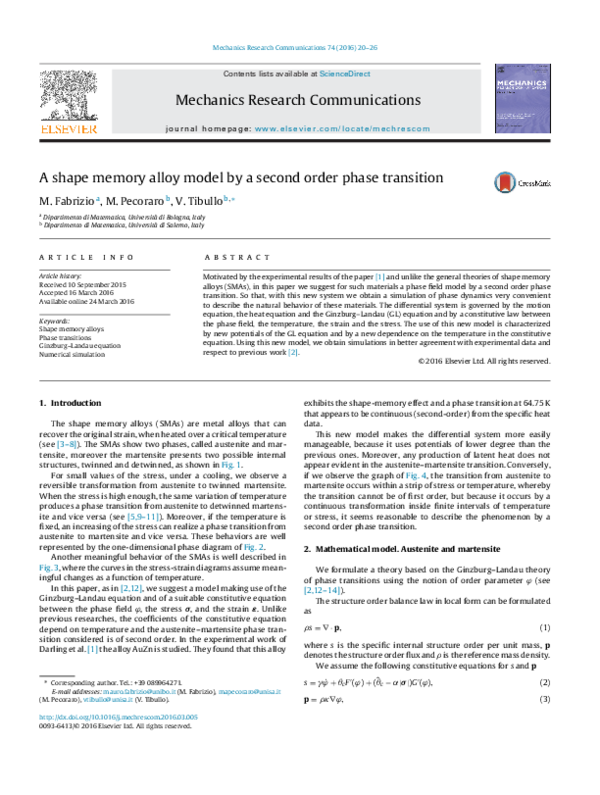 (PDF) A shape memory alloy model by a second order phase transition