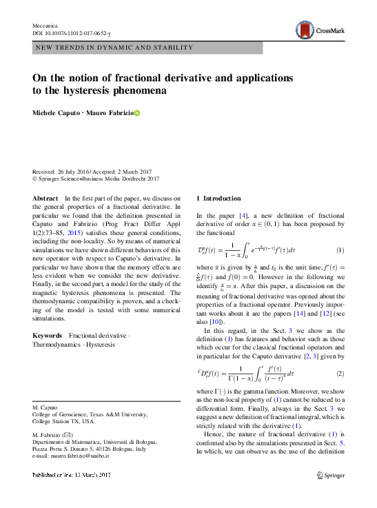 (PDF) On the notion of fractional derivative and applications to the ...