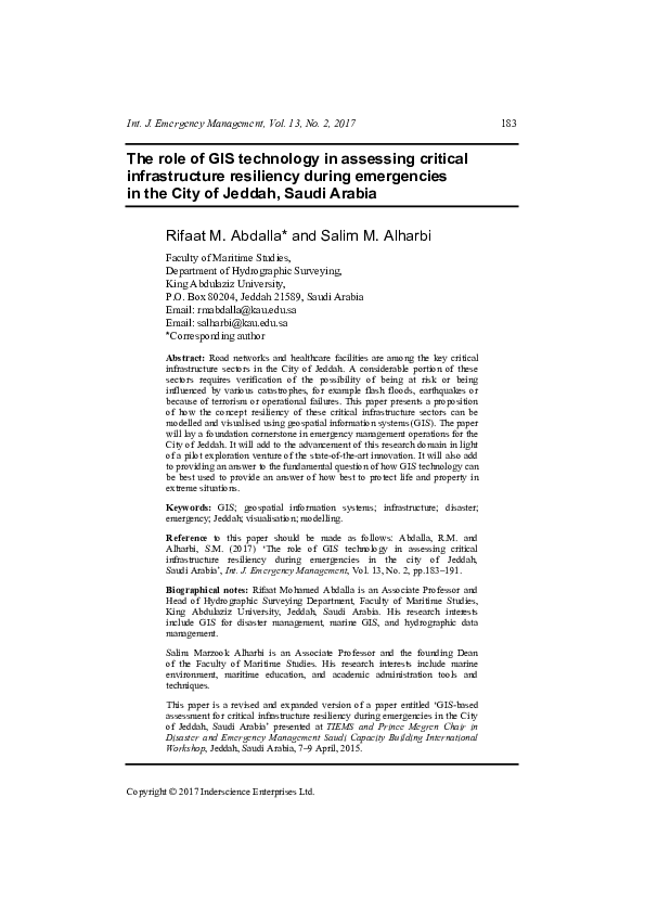 (PDF) The role of GIS technology in assessing critical infrastructure ...