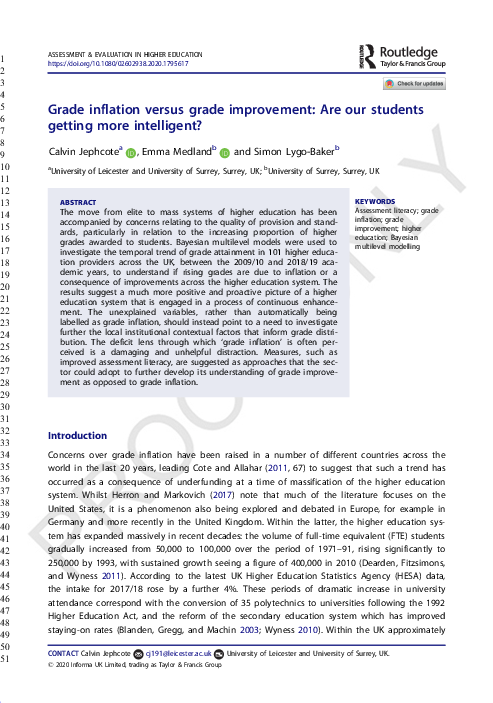 (PDF) Grade inflation versus grade improvement: Are our students ...