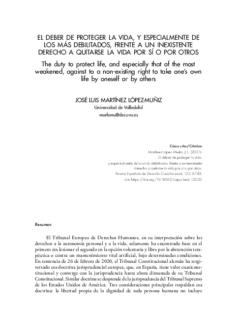 (PDF) El deber de proteger la vida, y especialmente de los más ...