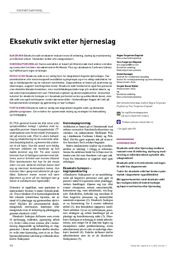 (PDF) Eksekutiv svikt etter hjerneslag