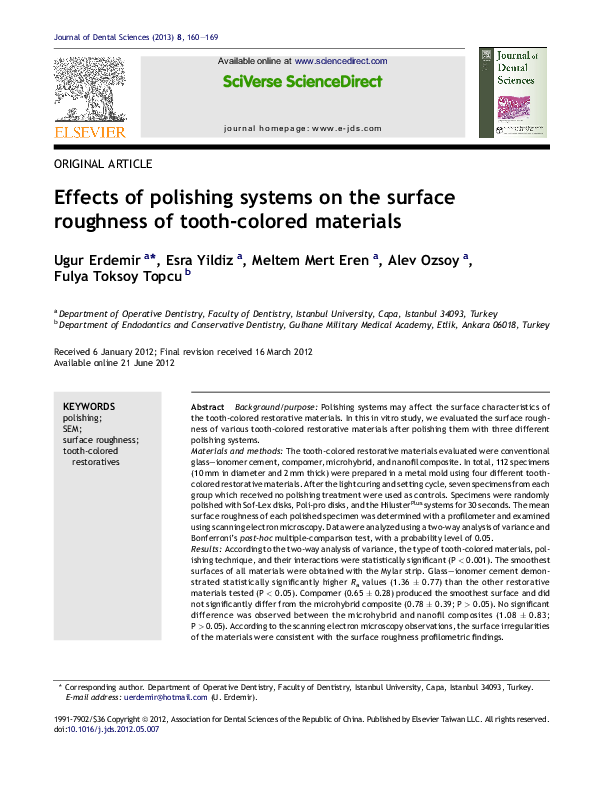(PDF) Effects of polishing systems on the surface roughness of tooth ...