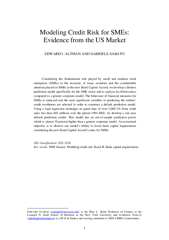 (PDF) Modeling Credit Risk for SMEs: Evidence from the US Market