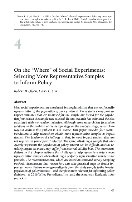 (PDF) On the “Where” of Social Experiments: Selecting More ...