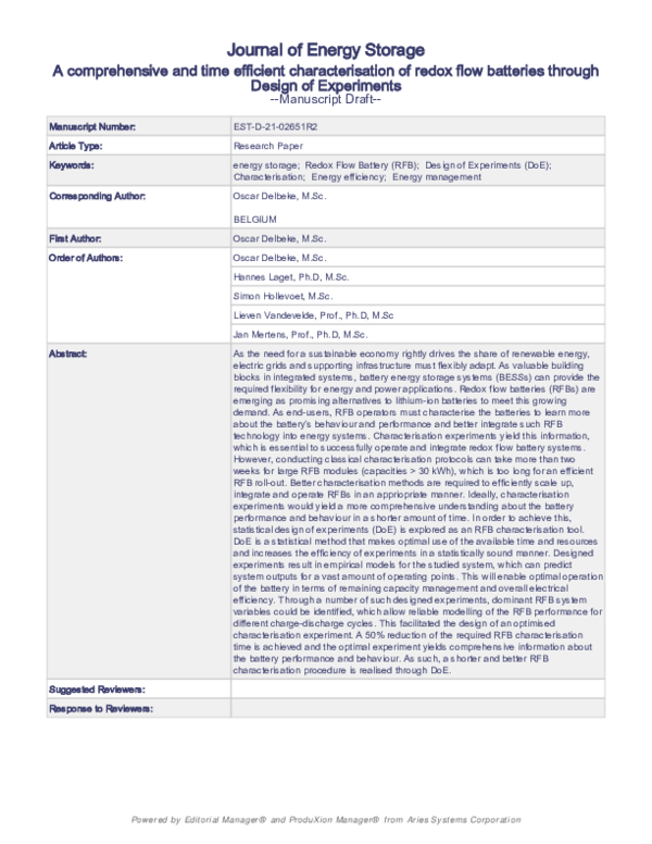 (PDF) A comprehensive and time efficient characterisation of redox flow ...