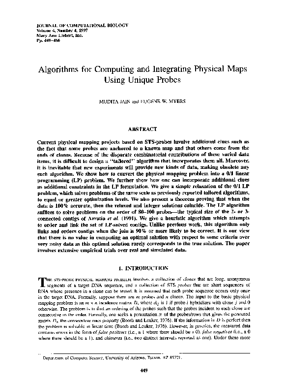 (PDF) Algorithms for Computing and Integrating Physical Maps Using ...