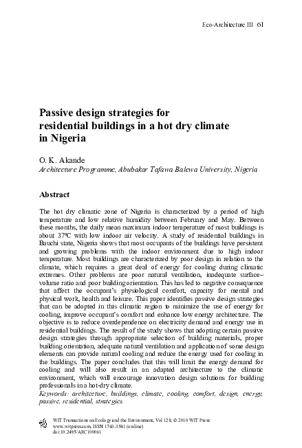 (PDF) Passive design strategies for residential buildings in a hot dry ...