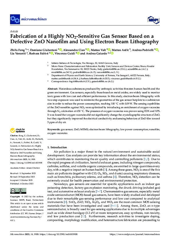 (PDF) Fabrication of a Highly NO2-Sensitive Gas Sensor Based on a ...