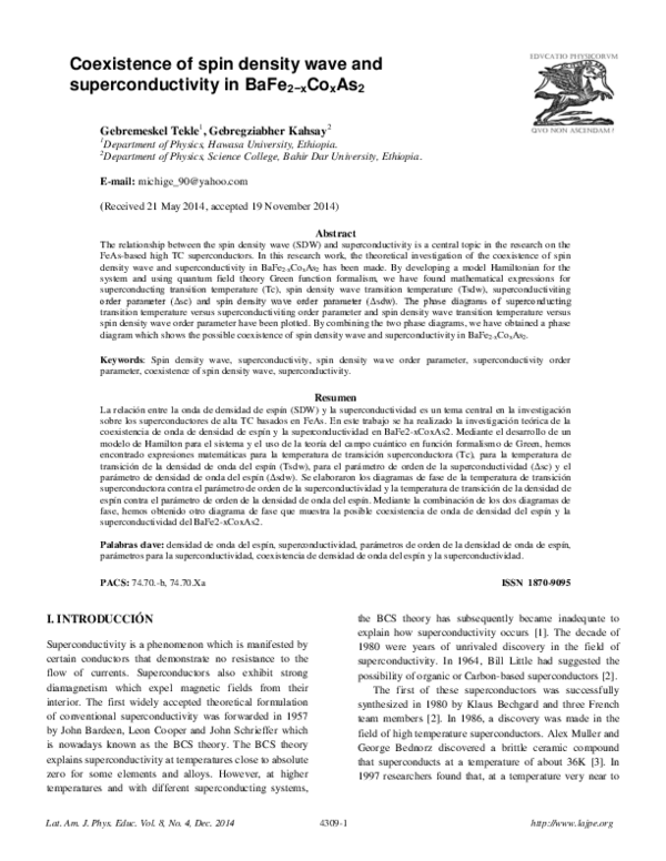 (PDF) Coexistence of spin density wave and superconductivity in BaFe 2− ...