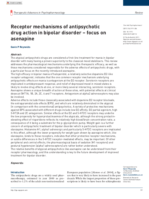(PDF) Receptor mechanisms of antipsychotic drug action in bipolar ...