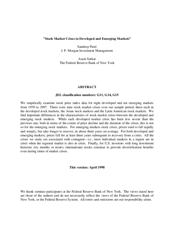 (PDF) Stock Market Crises in Developed and Emerging Markets