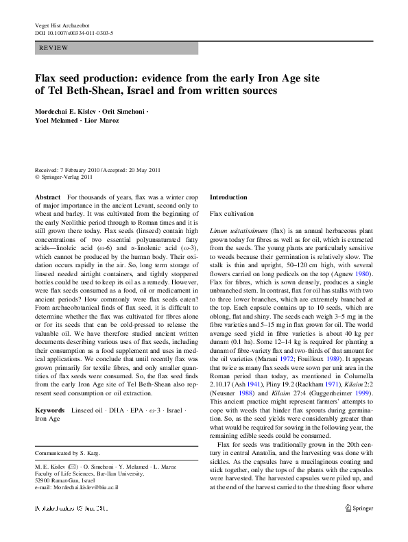 (PDF) Flax seed production: evidence from the early Iron Age site of ...