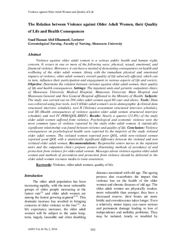 (PDF) Violence Against Older Women: Health Impact and Quality of Life