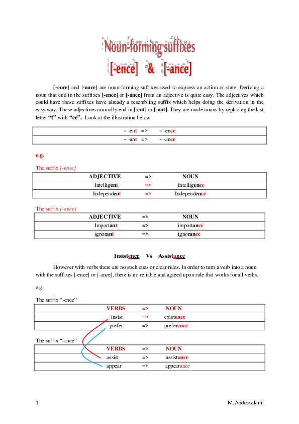 (PDF) Noun-forming suffixes [-ence] & [-ance]