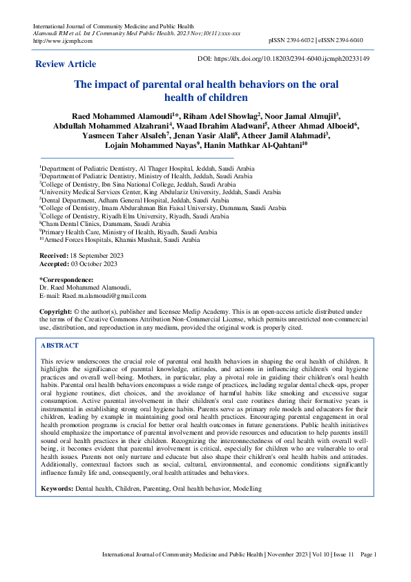 (PDF) The impact of parental oral health behaviors on the oral health ...