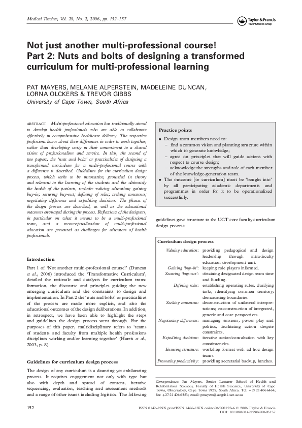 (PDF) Not just another multi-professional course! Part 1. Rationale for ...