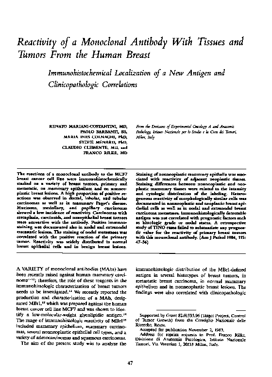 (PDF) Reactivity of a monoclonal antibody with tissues and tumors from ...