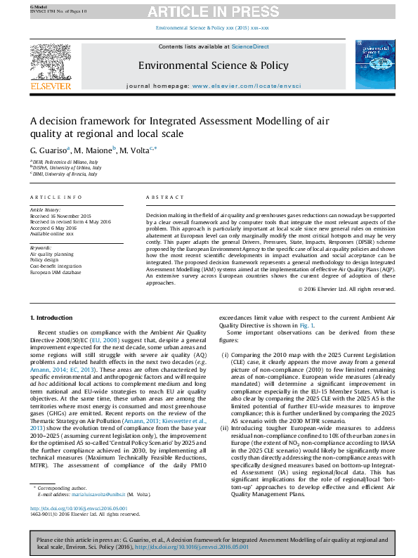 (PDF) A decision framework for Integrated Assessment Modelling of air ...