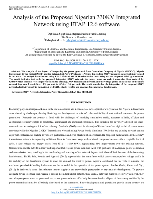 (PDF) Analysis of the Proposed Nigerian 330KV Integrated Network using ...