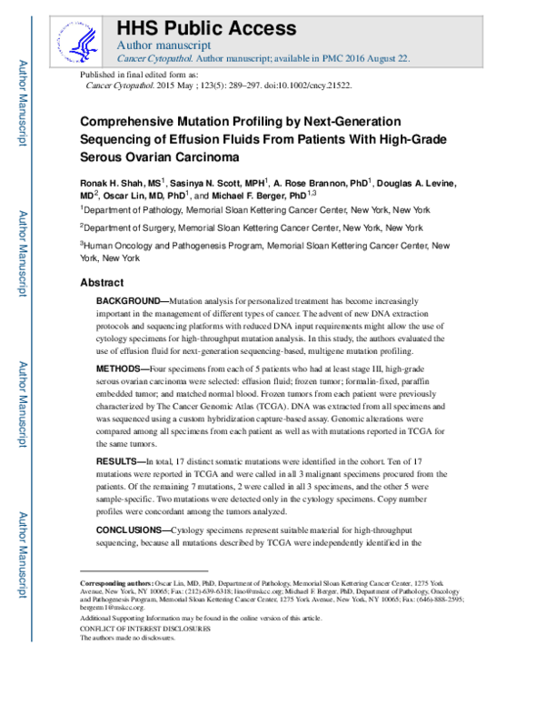 (PDF) Comprehensive mutation profiling by next‐generation sequencing of ...