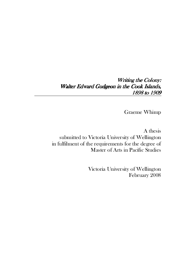 (PDF) Writing the Colony: Walter Edward Gudgeon in the Cook Islands ...