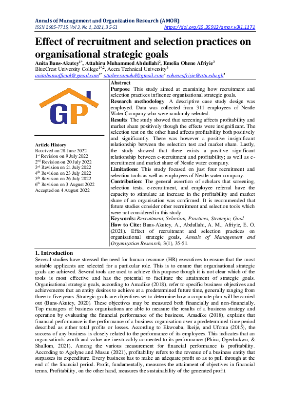 (PDF) Effect of recruitment and selection practices on organisational ...