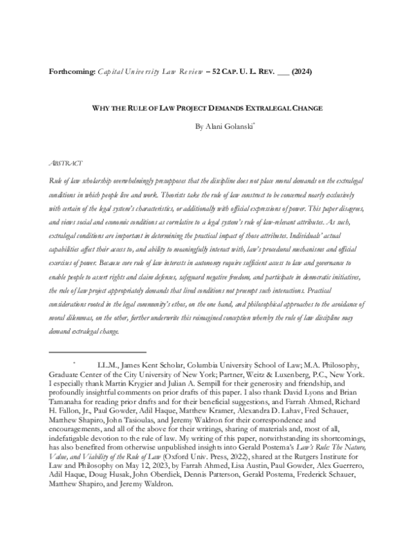 (PDF) Why the Rule of Law Project Demands Extralegal Change