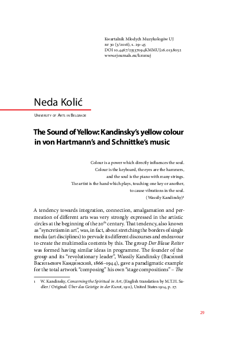 (PDF) The Sound of Yellow: Kandinsky’s yellow colour in von Hartmann’s ...