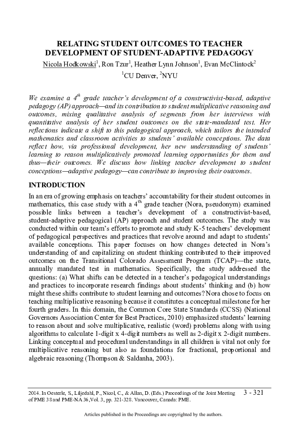 (PDF) Relating Student Outcomes to Teacher Development of Student ...