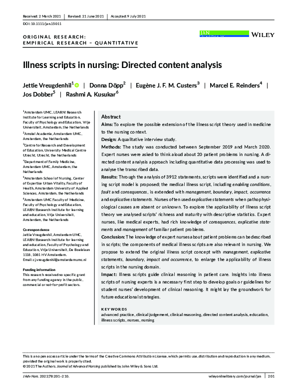 (PDF) Illness scripts in nursing: Directed content analysis