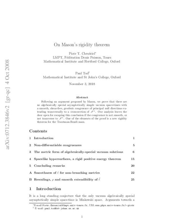 (PDF) On Mason’s Rigidity Theorem