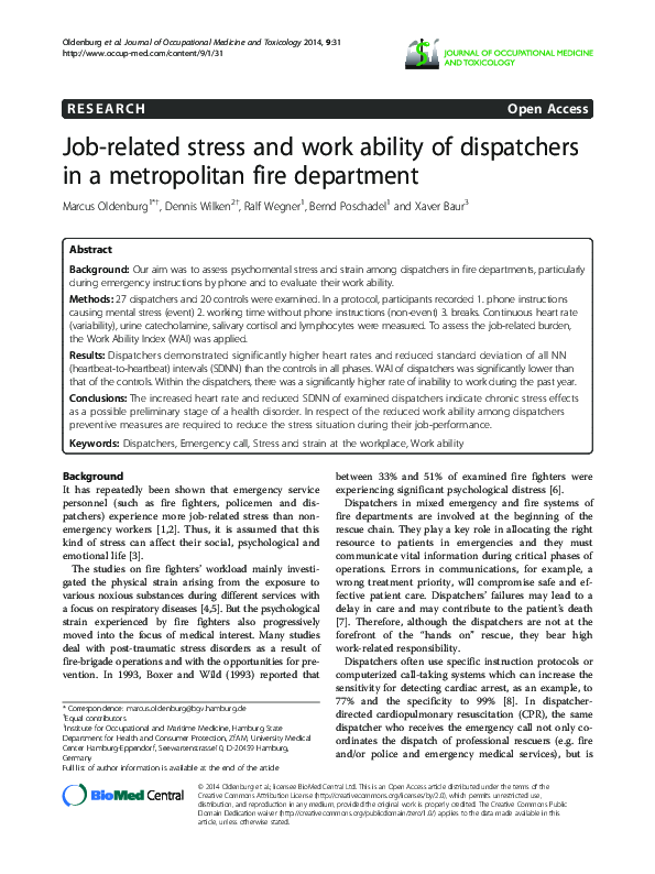 (PDF) Job-related stress and work ability of dispatchers in a ...
