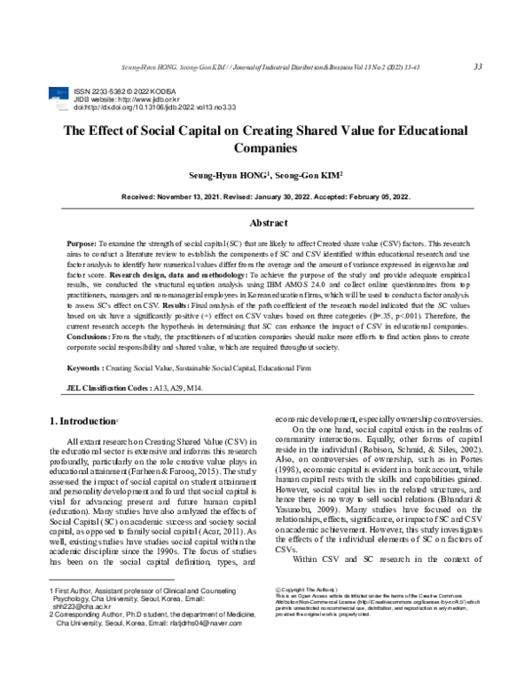 (PDF) The Effect of Social Capital on Creating Shared Value for ...