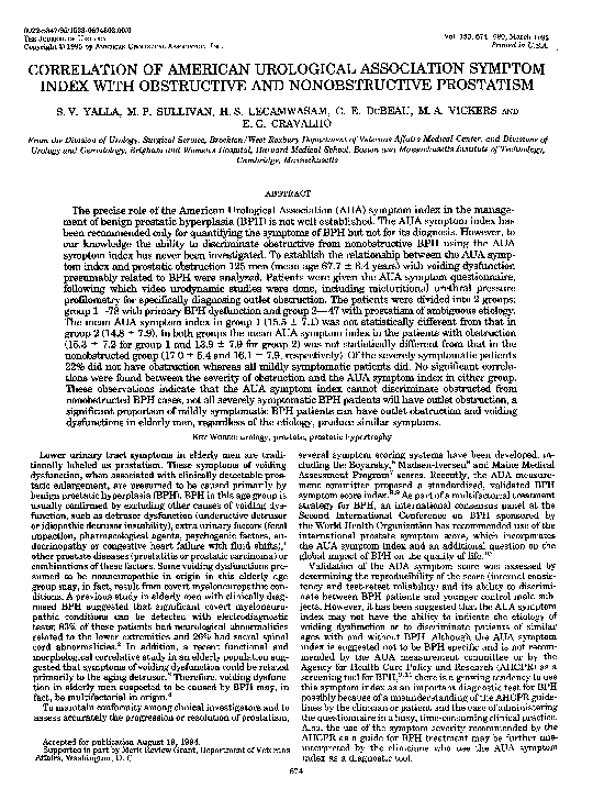 (PDF) Correlation of American Urological Association Symptom Index With ...