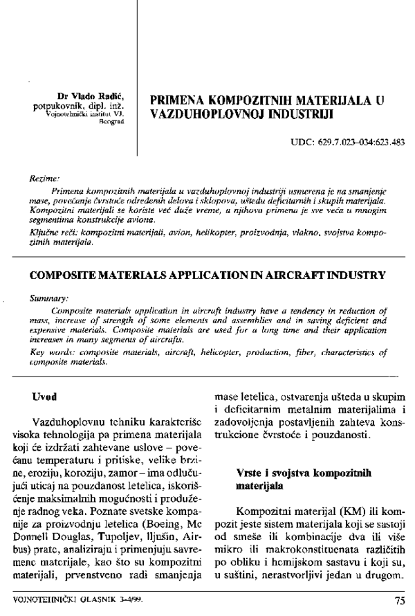 (PDF) Composite materials application in aircraft industry
