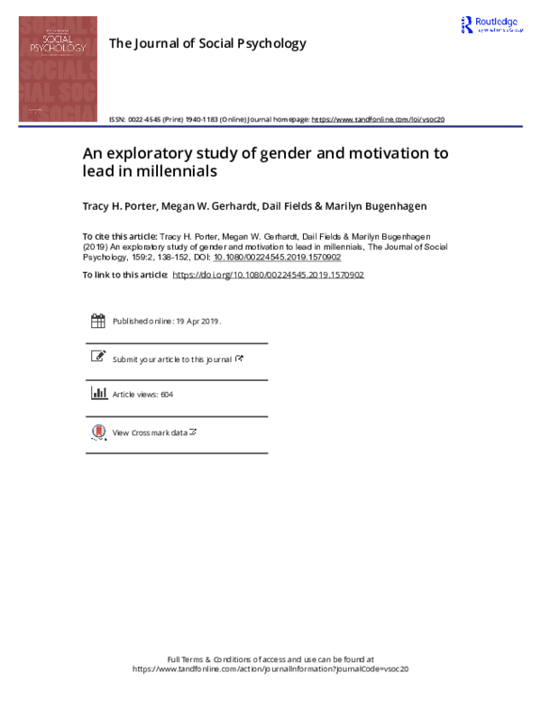 (PDF) An exploratory study of gender and motivation to lead in millennials