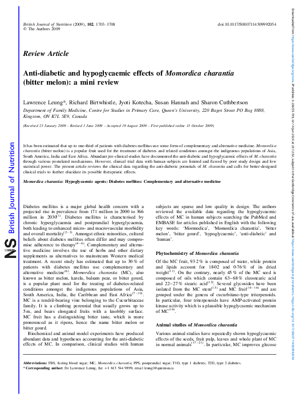 (PDF) Anti-diabetic and hypoglycaemic effects of Momordica charantia ...