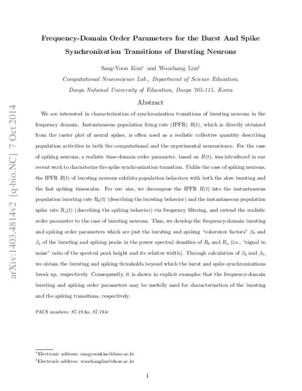 (PDF) Frequency-domain order parameters for the burst and spike ...