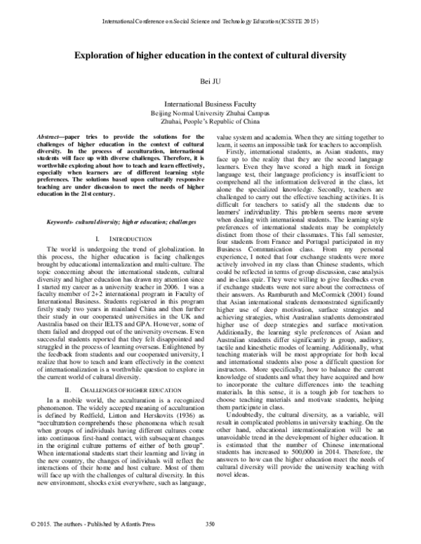 (PDF) Exploration of higher education in the context of cultural diversity
